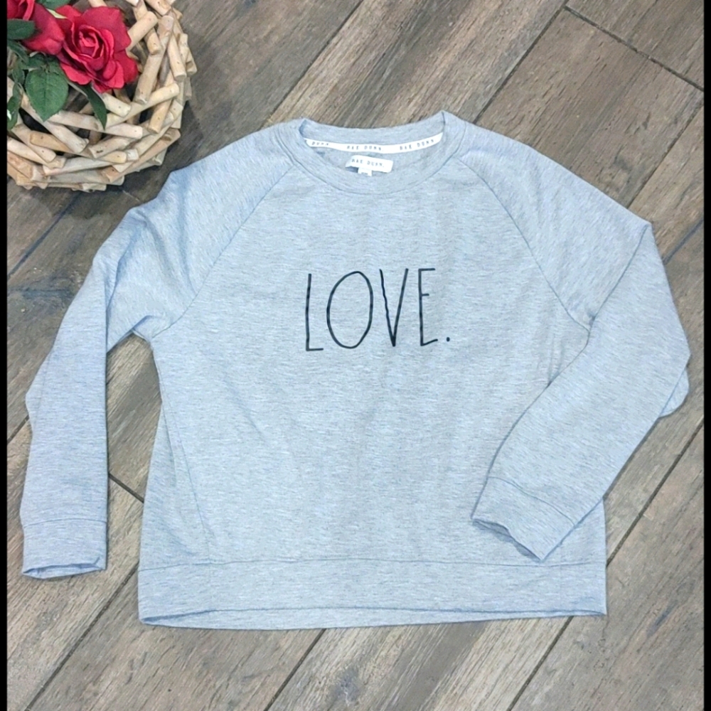 Rae Dunn Love sweater grey black medium